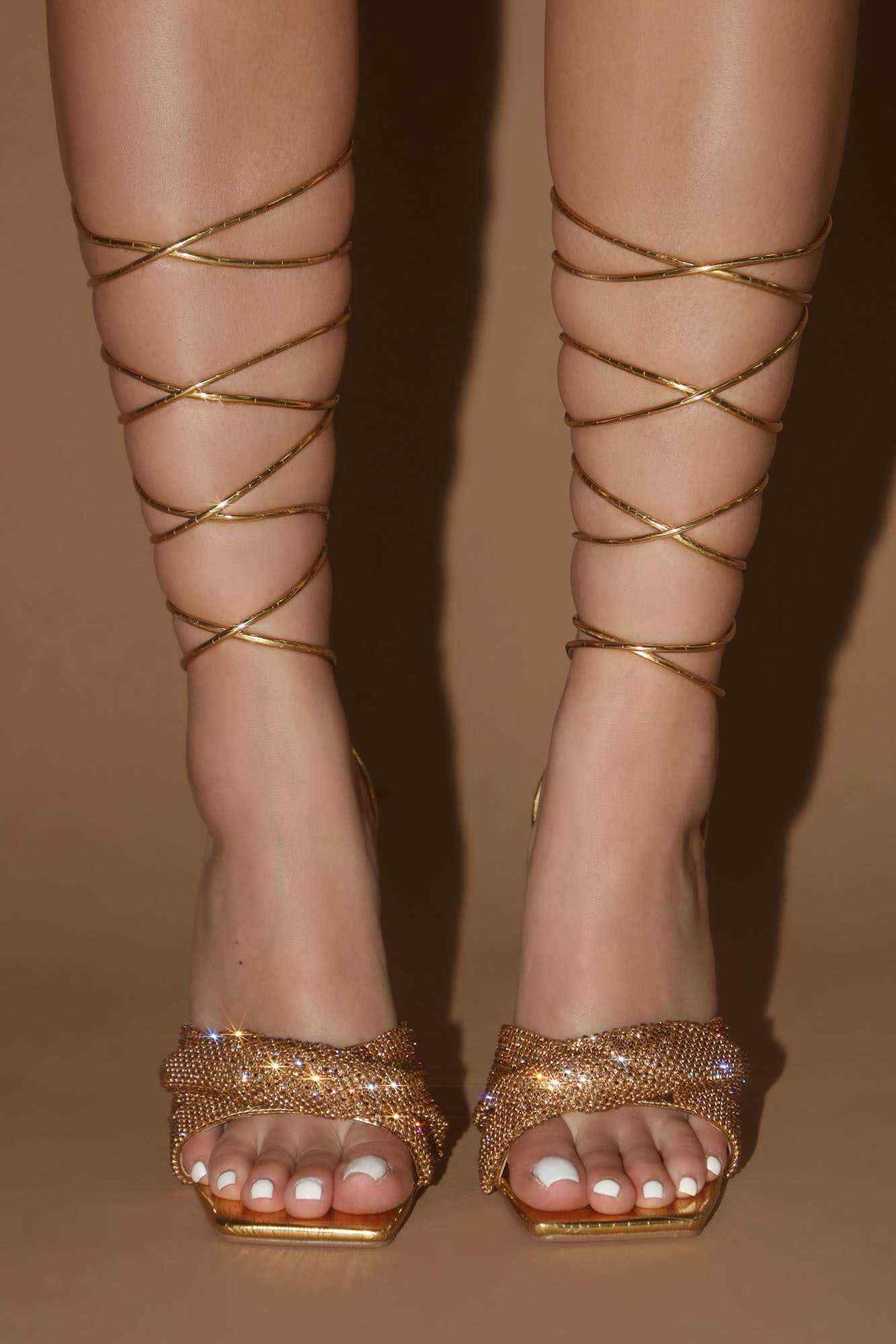 Nothing But The Best Wrap Up Heels   Gold