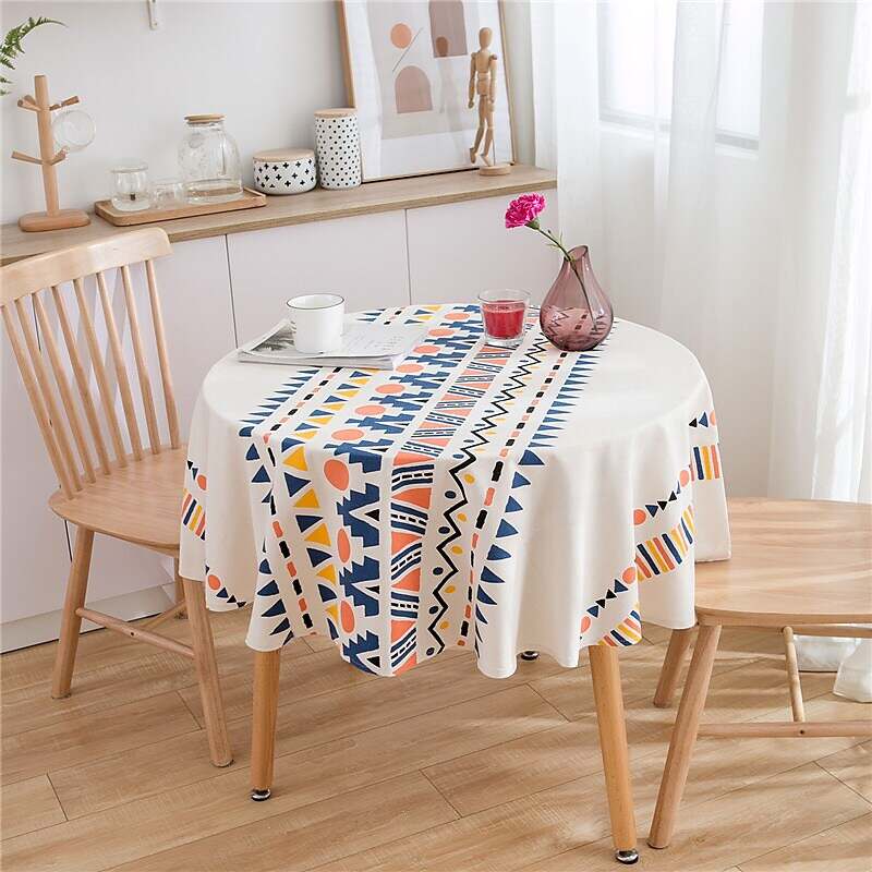 Boho Style Pastoral Tablecloth Round Table Cloth,Washable Table Cover