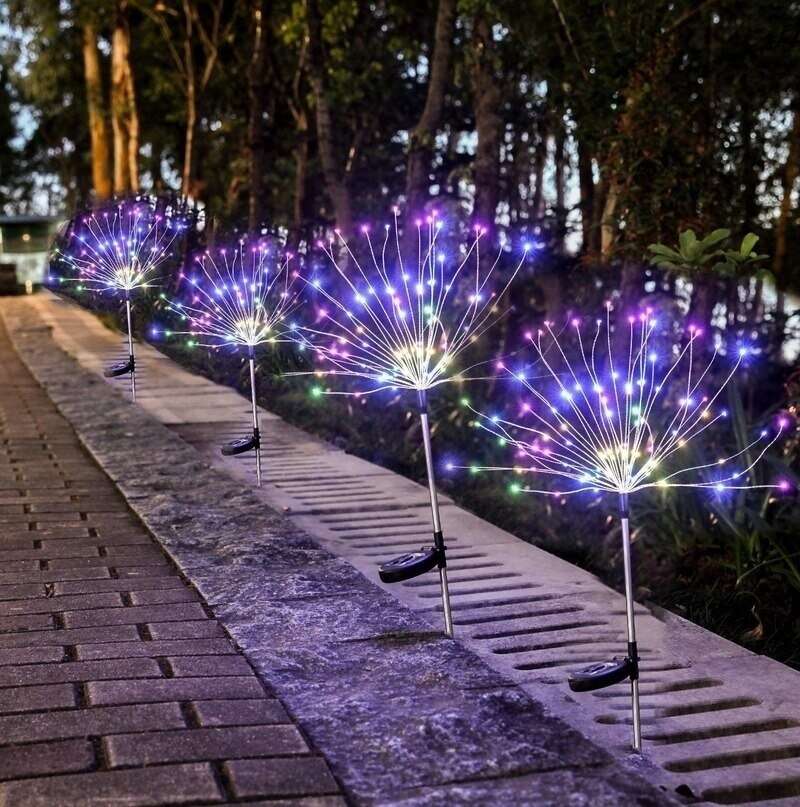 【Free Shipping】2Pc New Ground Plug Solar Fireworks Light LED