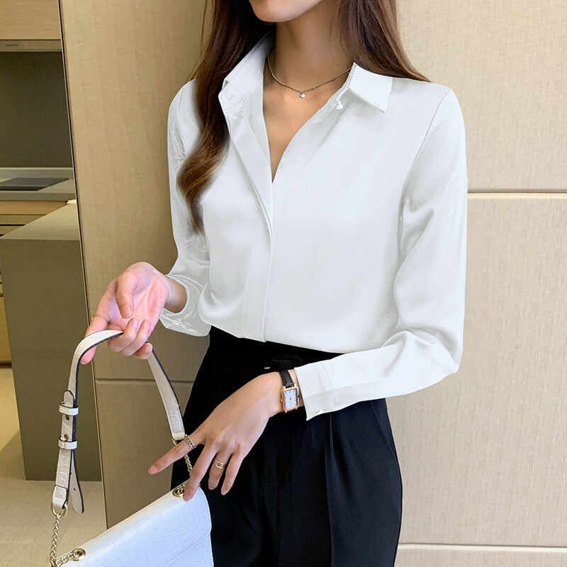 SILK SHIRTS WOMEN WHITE SHIRT WOMEN LONG SLEEVE SHIRTS BLOUSE