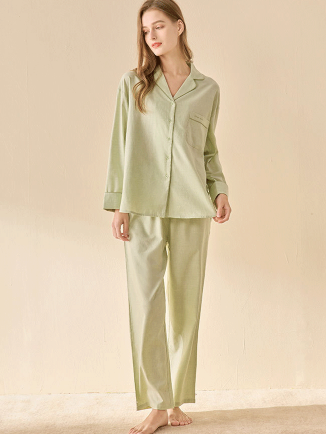 Regular Sleeve Regular Fit Cotton Plain Simple Pajama Set