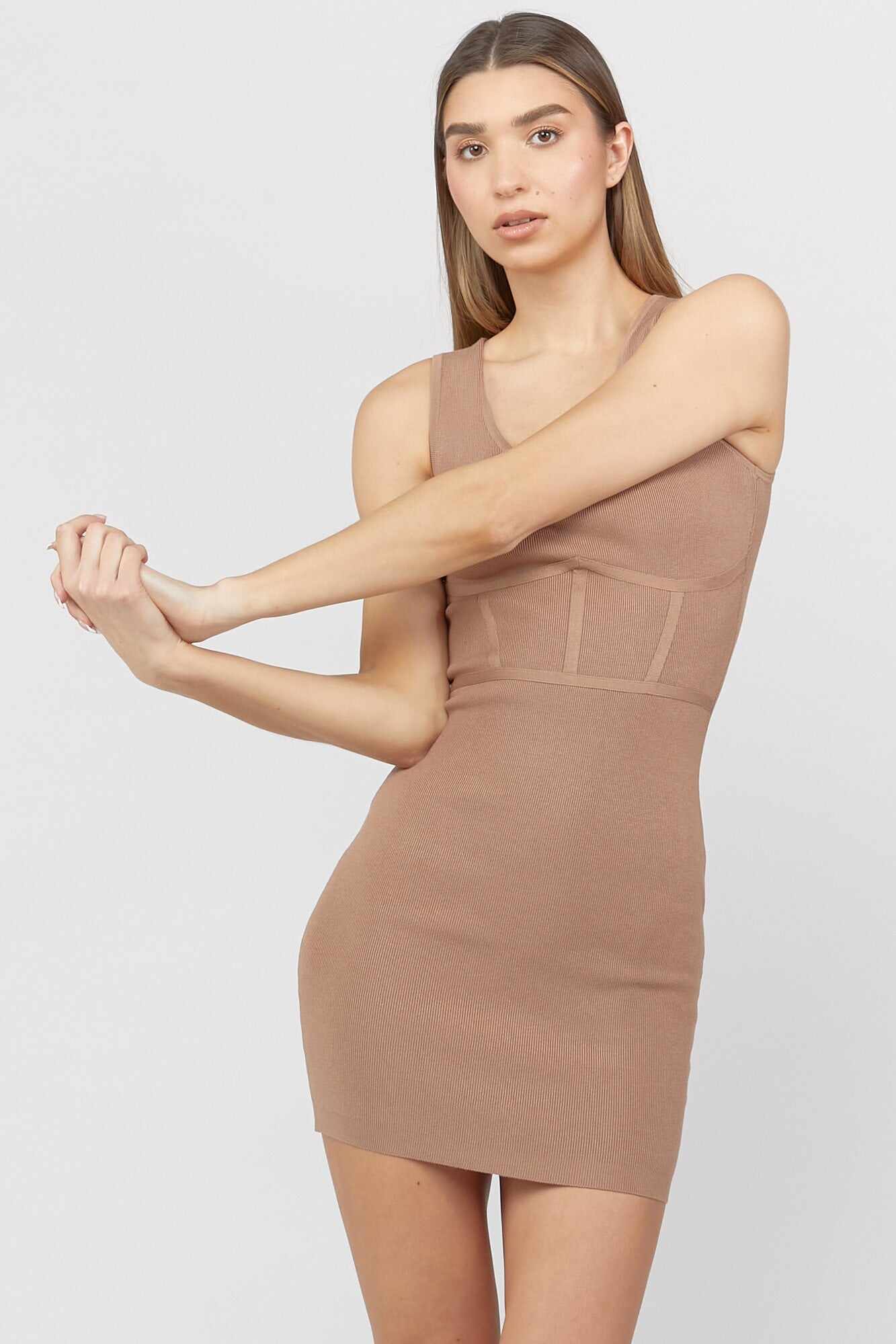 Women Apparel | Ribbed Bodycon Mini Dress Cream Forever21 - YL89405