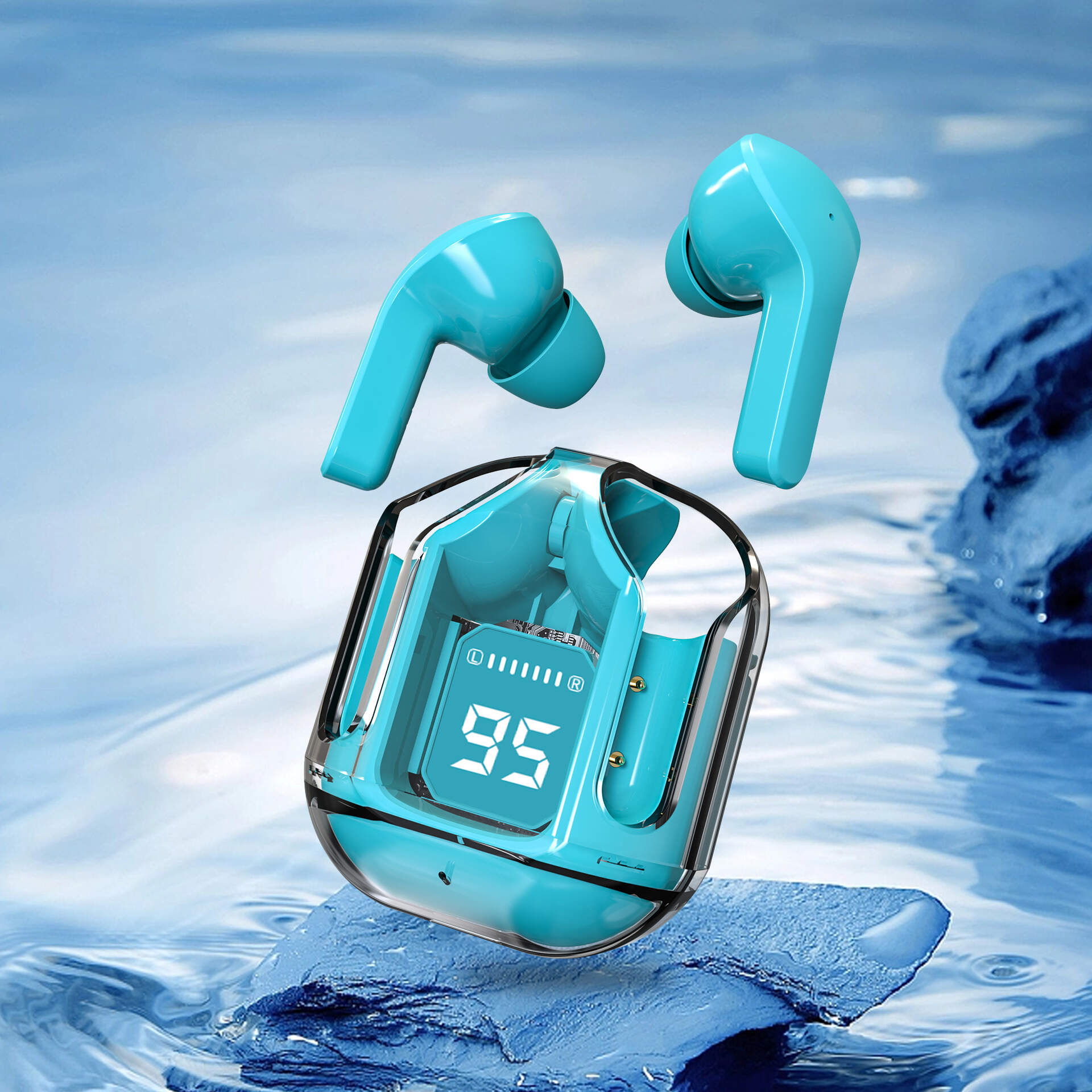 transparent case in ear bluetooth earphones