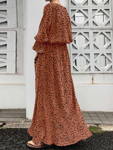 Women Maxi Dresses | Random Allover Print Slit Hem Long Sleeve Maxi Dress - TG23907
