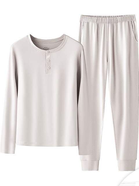 Simple Regular Fit Plain Long Sleeve Pajama Set