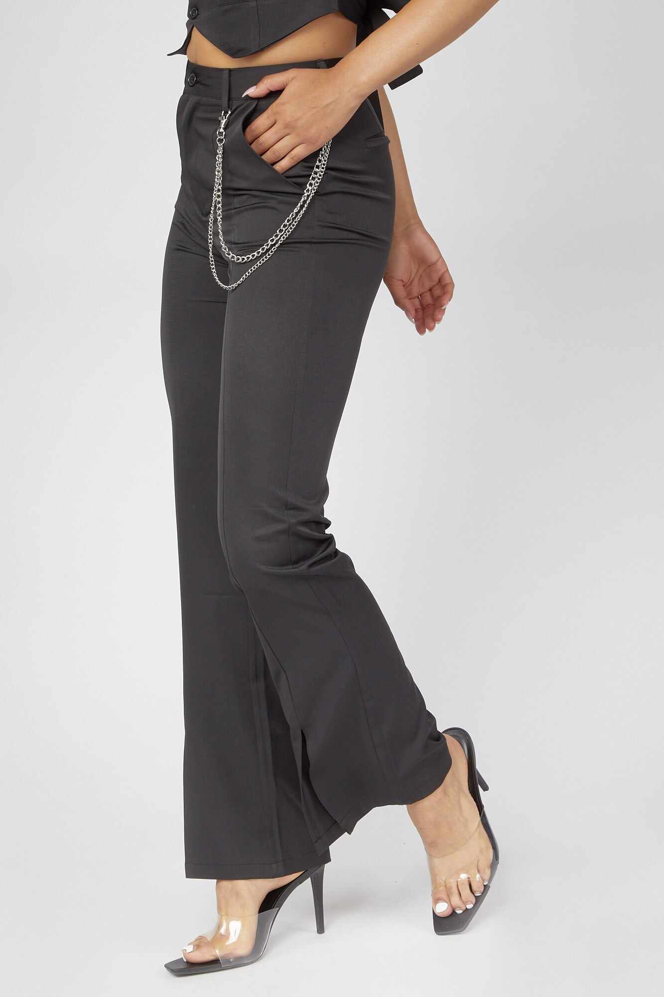 Women Apparel | Wallet Chain Flare Pants Black Forever21 - RM60641