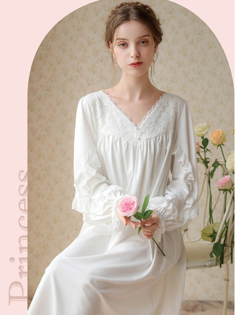 Vacation Cotton Lace V Neck Nightdress