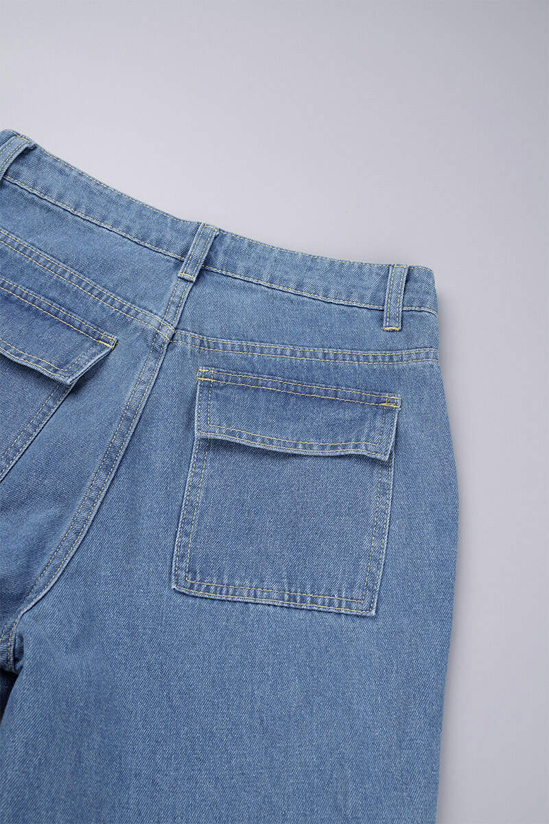 Blue Casual Solid Patchwork High Waist Straight Denim Jeans