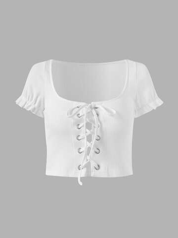 Women Crop Tops | Solid Fungus Lace Up Crop Top - RY46067