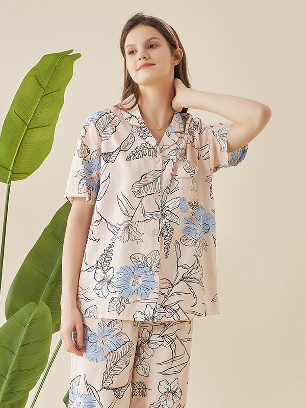 Casual Regular Sleeve Floral Regular Fit Short Sleeve Pajama Set