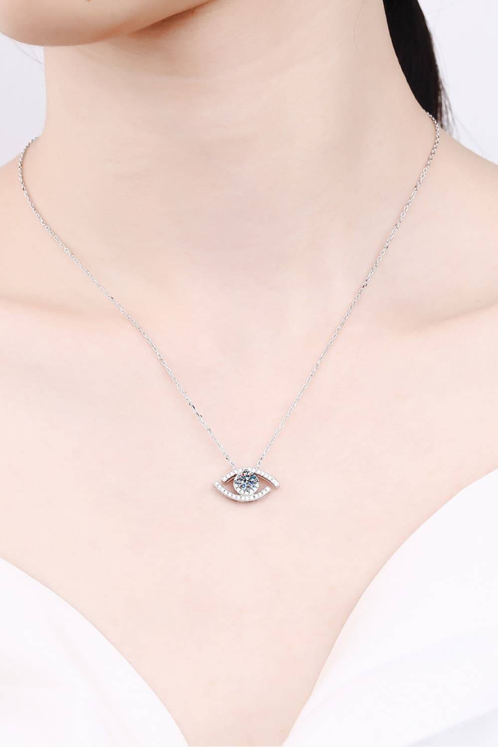Moissanite Evil Eye Pendant 925 Sterling Silver Necklace