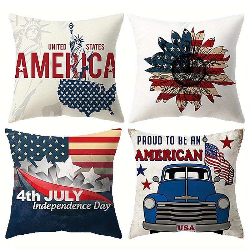 Independence Day Double Side Pillow Cover 4PC Soft Decorative Square Cushion Case Pillowcase for Bedroom Livingroom Sofa Couch Chair