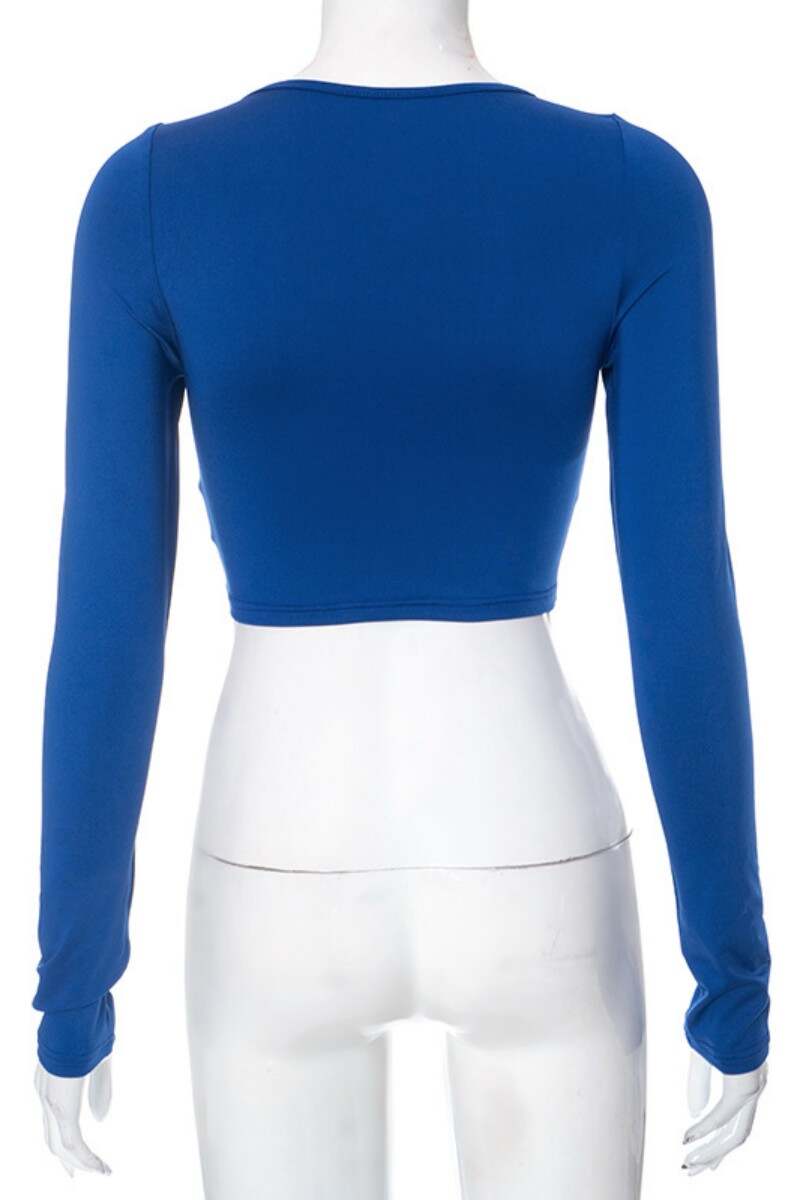 Blue Casual Solid Basic O Neck Tops