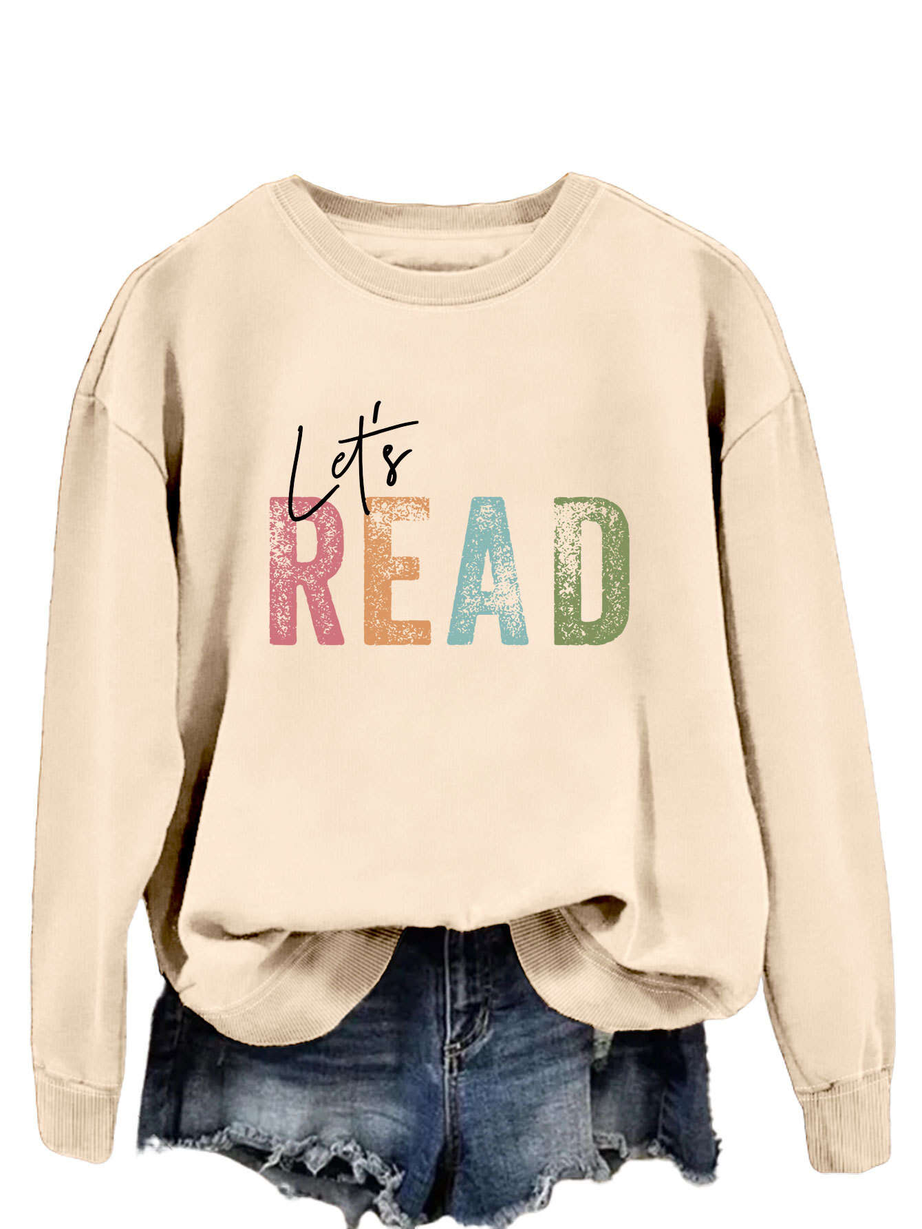 Letter Fashion Women's Sweater Printed Round Neck Long Sleeve- Buy 3 and get free shipping