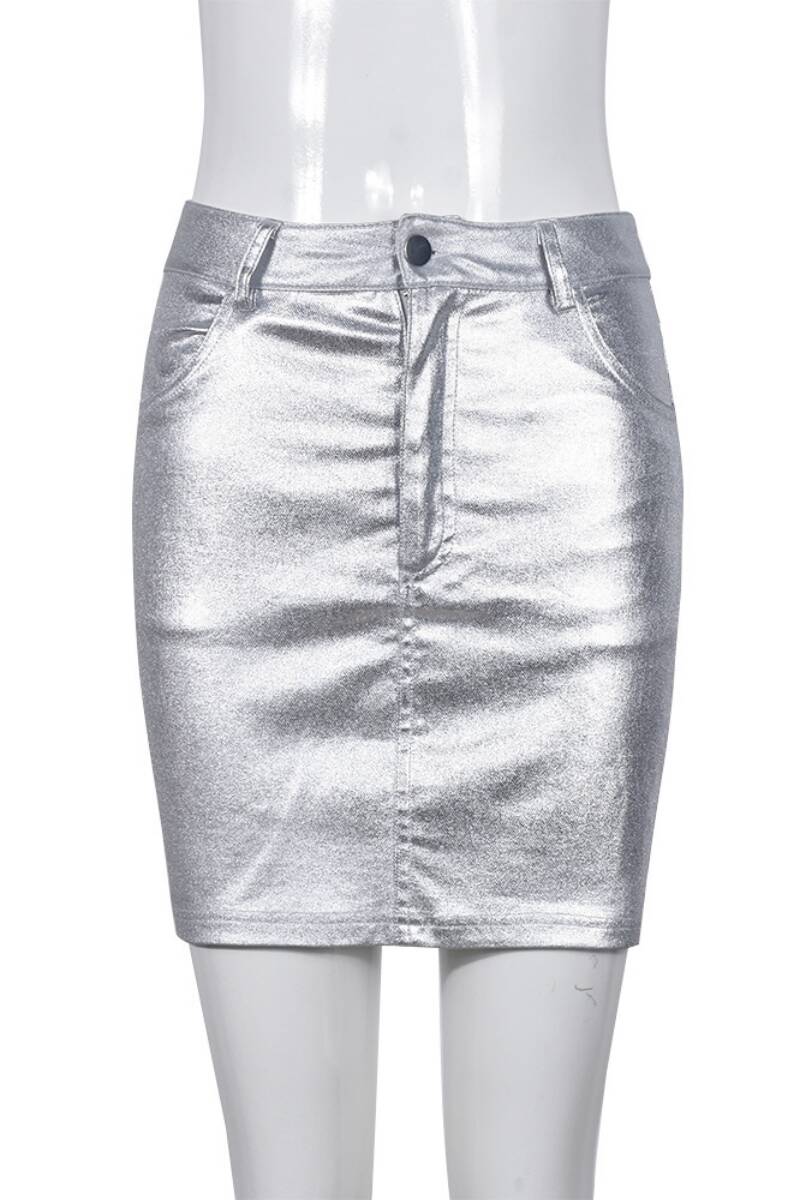 Silver Casual Solid Patchwork Skinny High Waist Conventional Solid Color Skirts