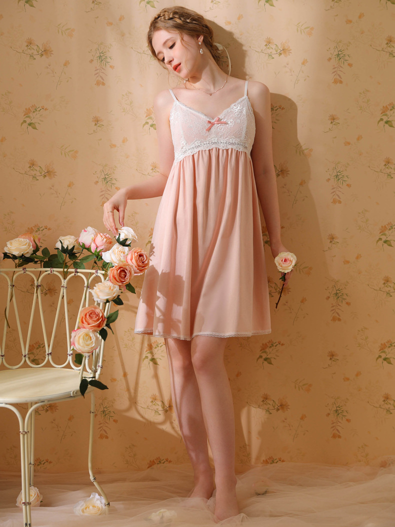 Simple Lace Loose Cotton Gallus Nightdress