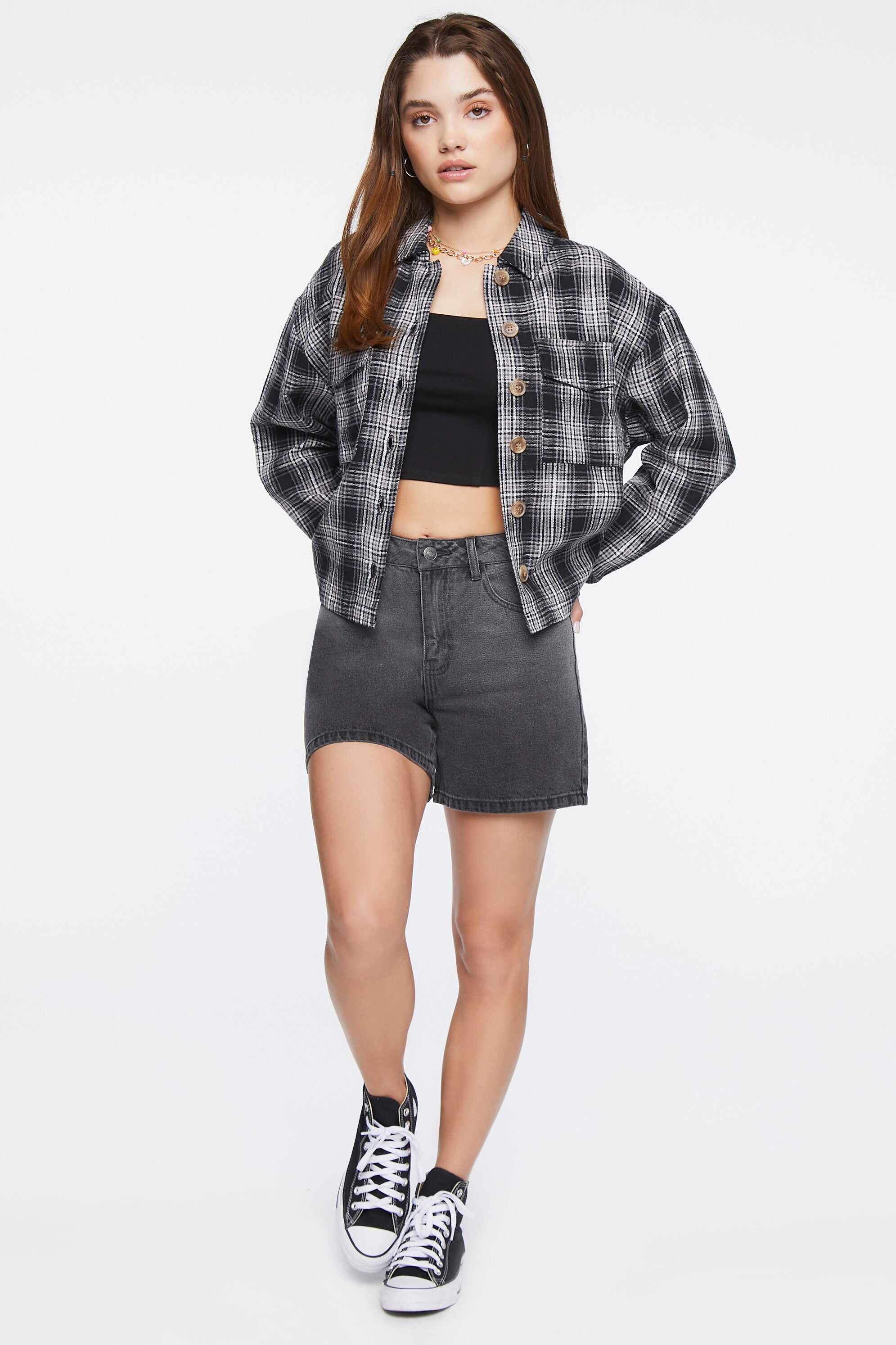 Women Apparel | Plaid Button-Front Shacket Light Blue Forever21 - SU99823