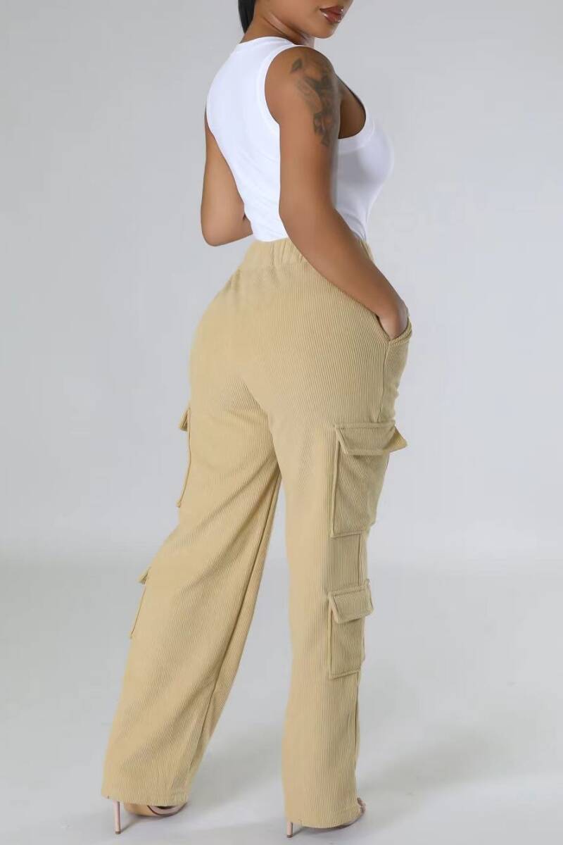 Army Green Casual Solid Patchwork Regular High Waist Conventional Solid Color Trousers