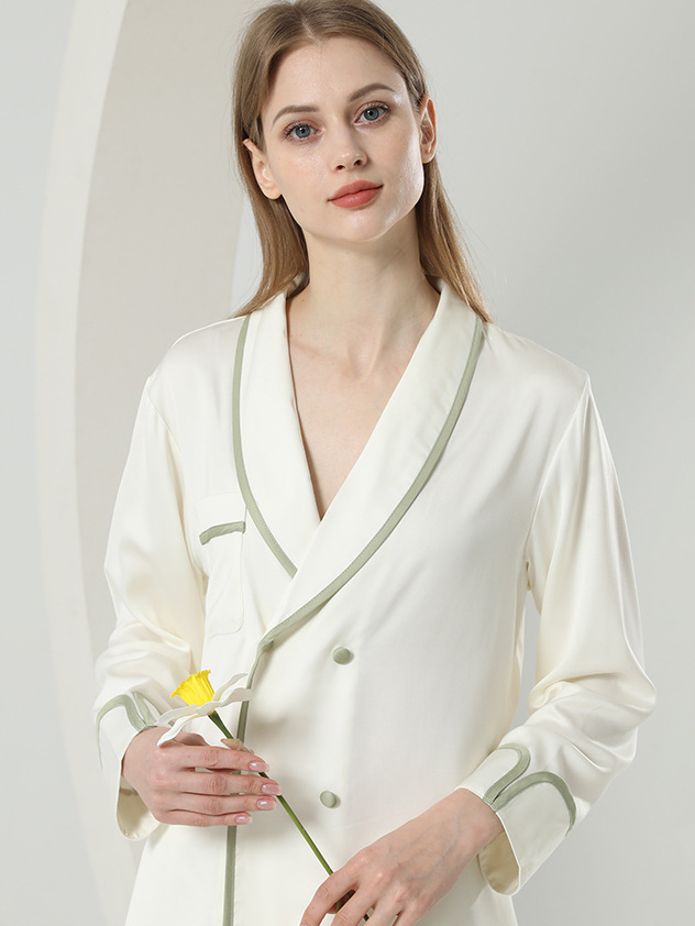 Plain Elegant V Neck Lyocell Long Sleeve Pajama Set