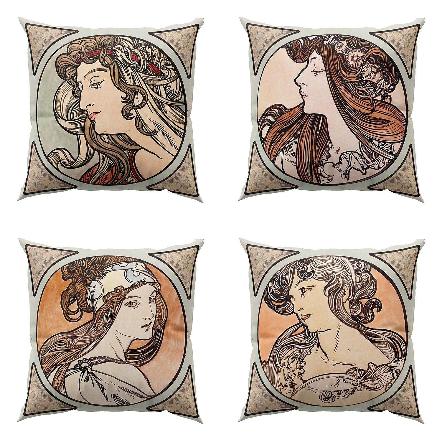 Art Nouveau Double Side Pillow Cover 4PC