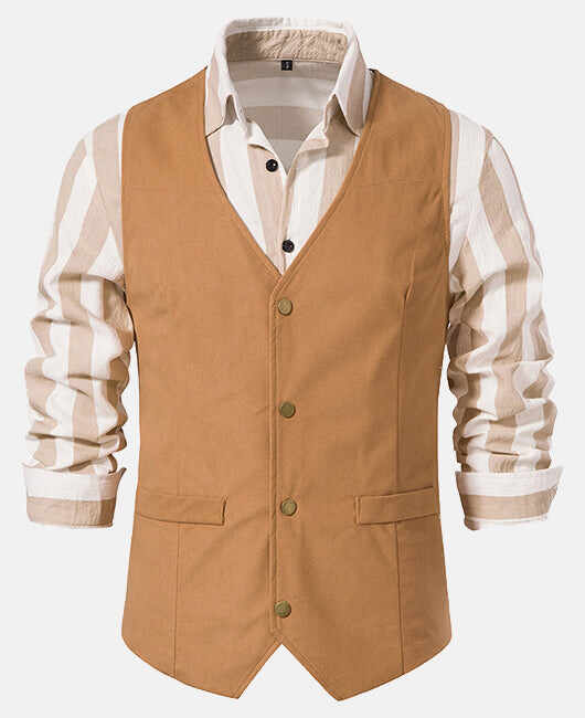 Vintage Plain Patched Pocket Single Breasted Cotton Blazer Vest