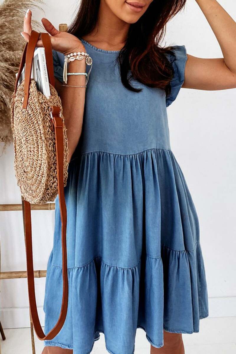 The cowboy blue Casual Solid Patchwork O Neck Sleeveless Regular Denim Dresses