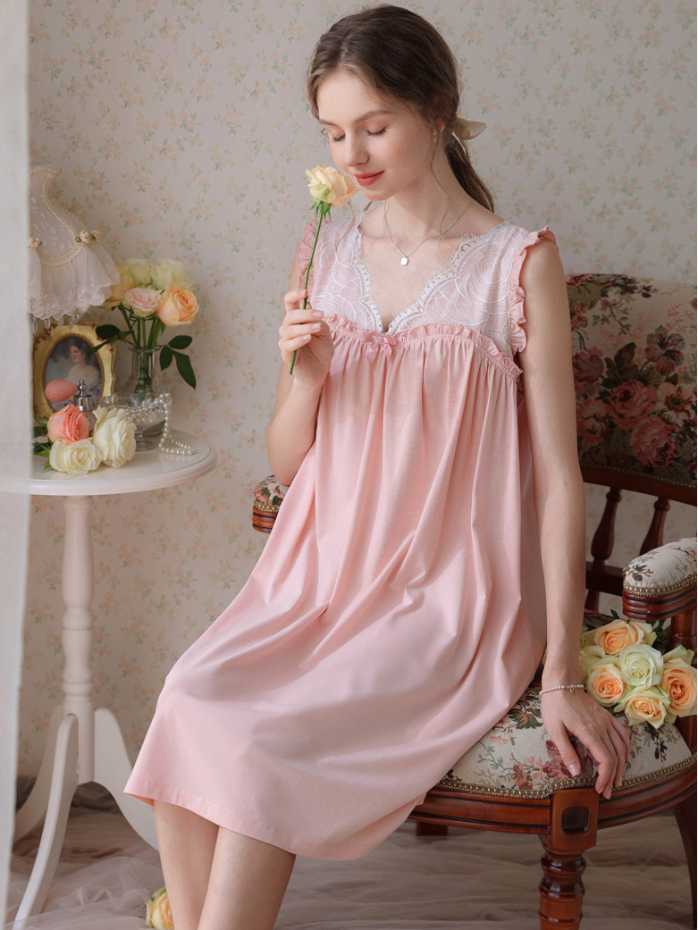 Loose Party V Neck Cotton Nightdress