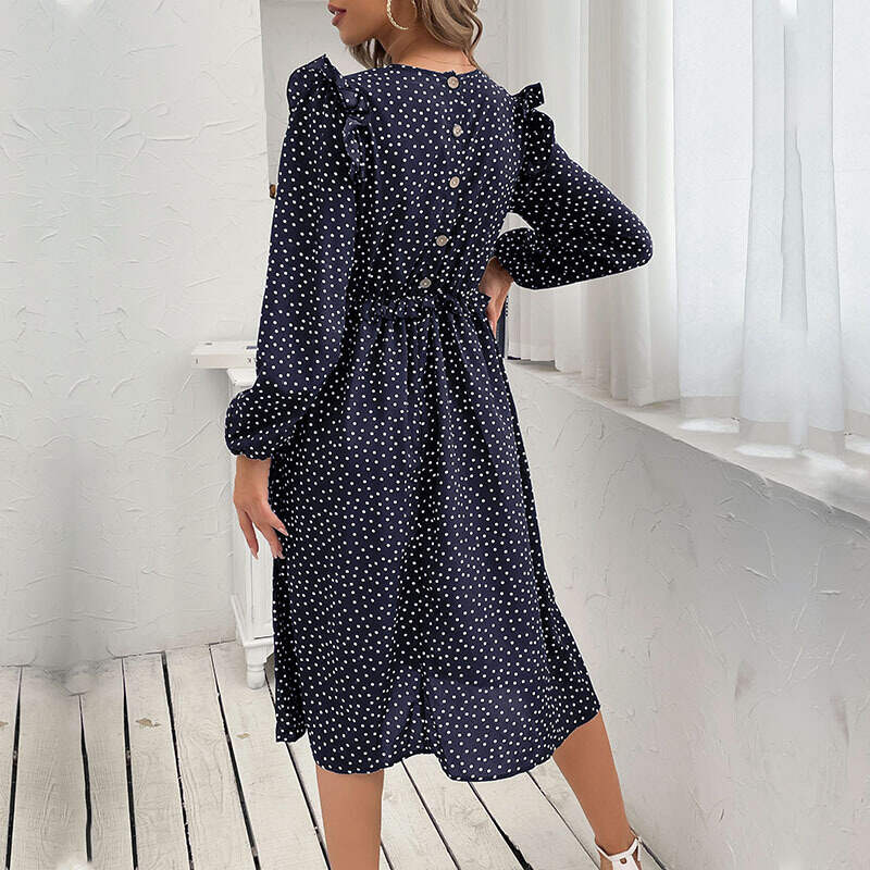Ruffled polka-dot long sleeve dress for autumn and winter