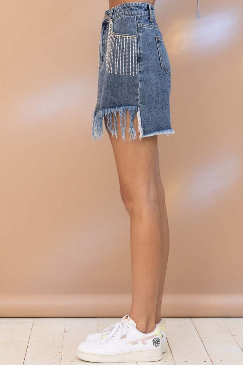 Rose Red Casual Patchwork Tassel High Waist Skinny Denim Skirts