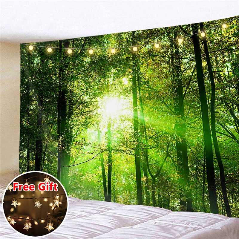 Landscape LED Lights Wall Tapestry Art Decor Forest Print