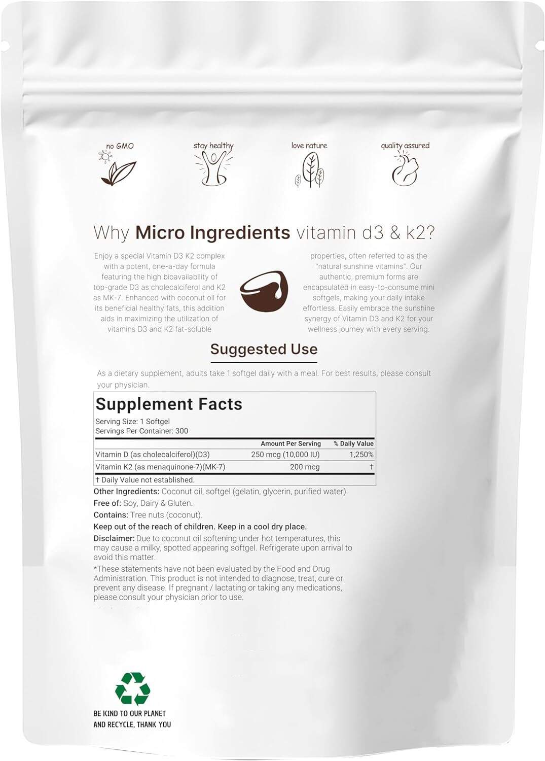 Vitamin D3 K2 Supplement Softgels