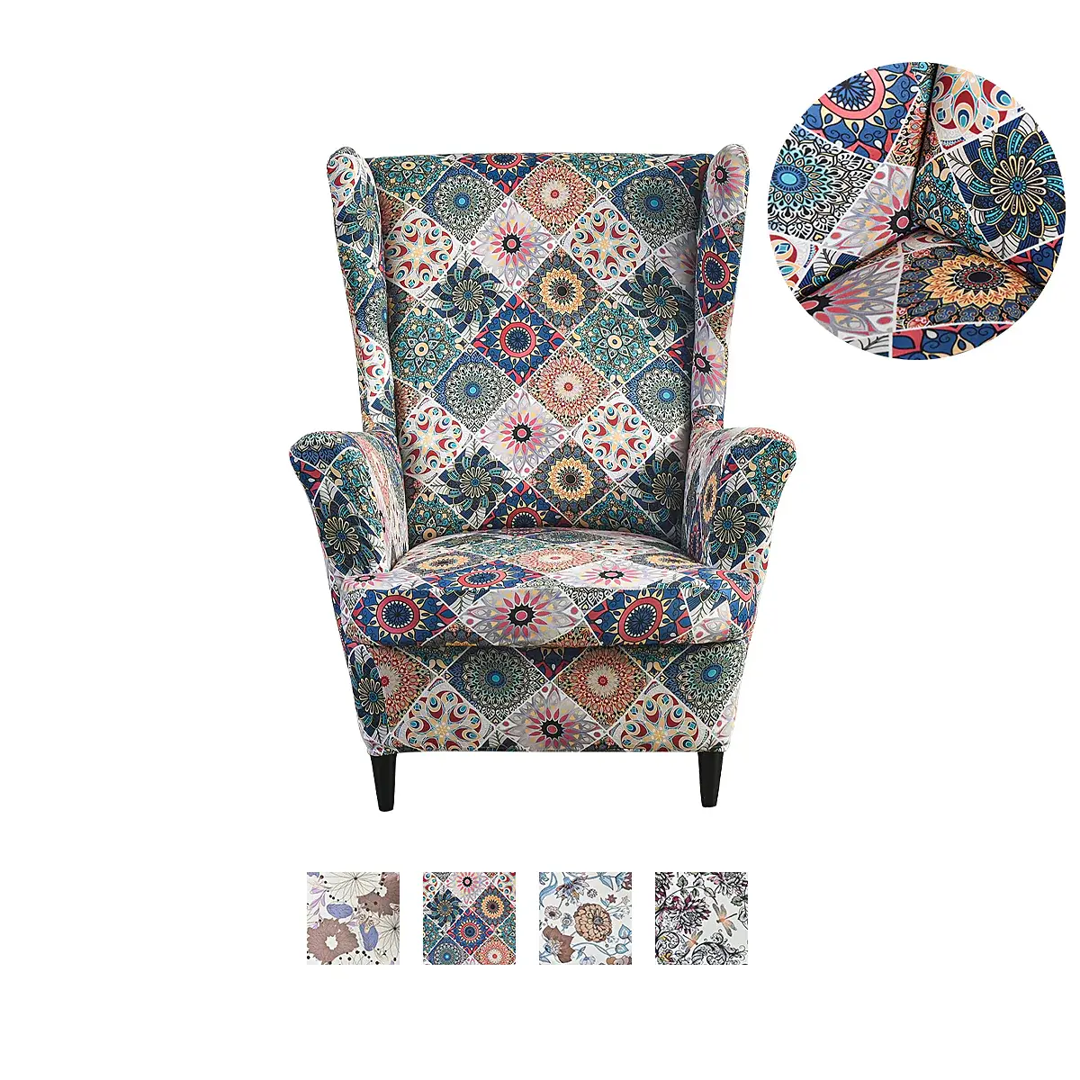 Stretch Wingback Chair Cover IKEA STRANDMON Boho/Flower with Seat Cushion Cover