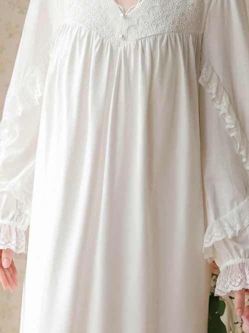 Vacation Cotton Lace V Neck Nightdress