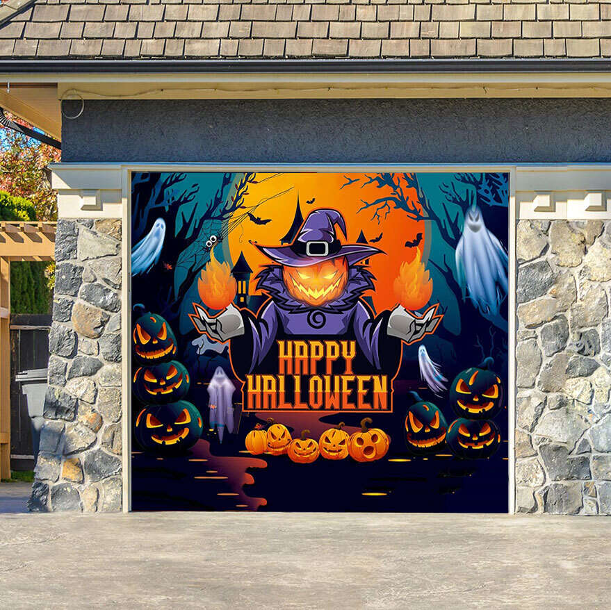 7' x 16' Happy Halloween Jack-Lanterns Garage Door Mural