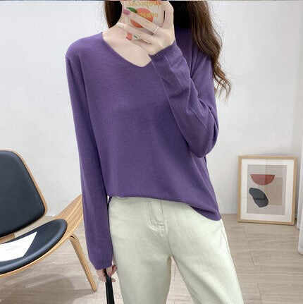 Solid Color Long-sleeved Sweater