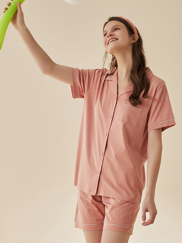 Modal V Neck Loose Simple Regular Sleeve Matching Couple Pajamas Set