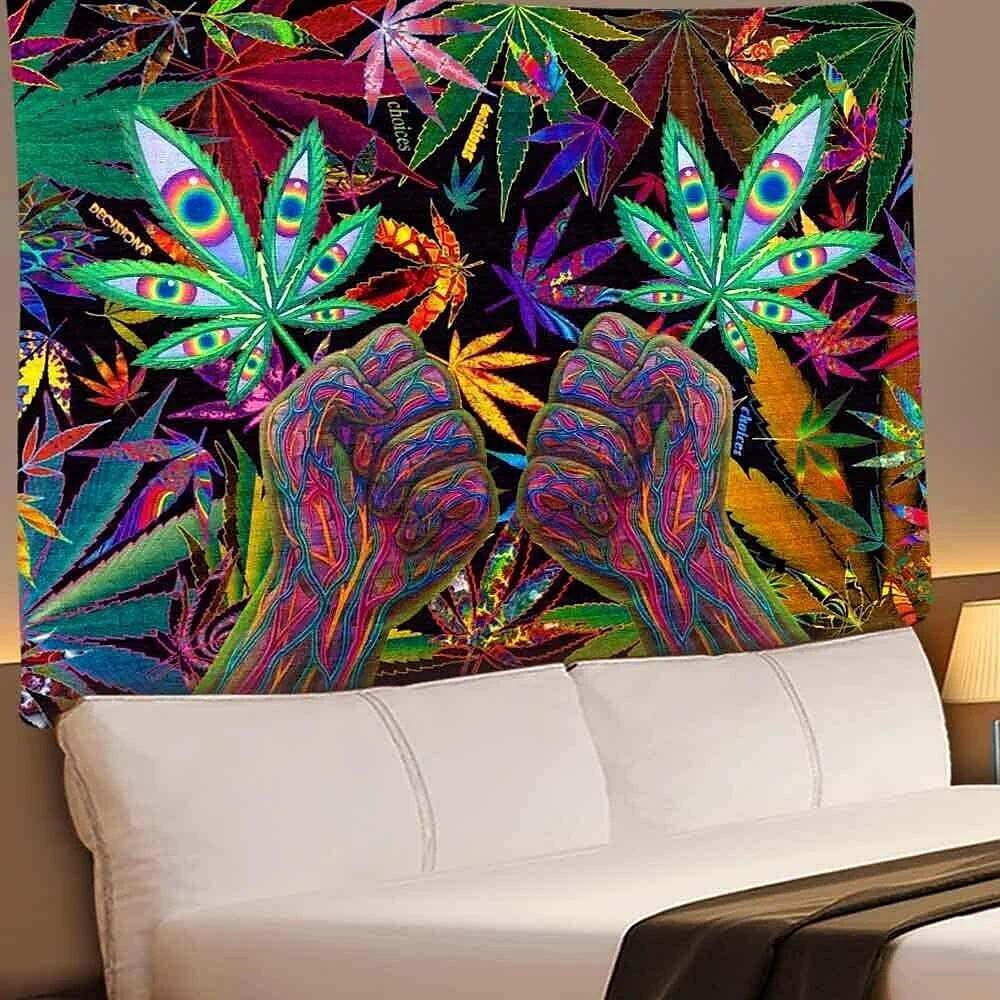 Trippy Leaf Weed Wall Tapestry Psychedelic Hippie