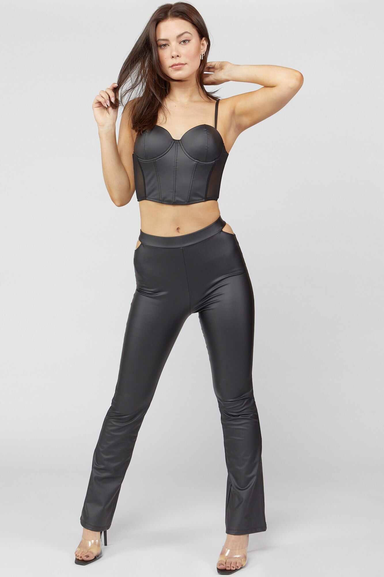 Women Apparel | Faux-Leather Cutout Flare Pants Black Forever21 - WV19300