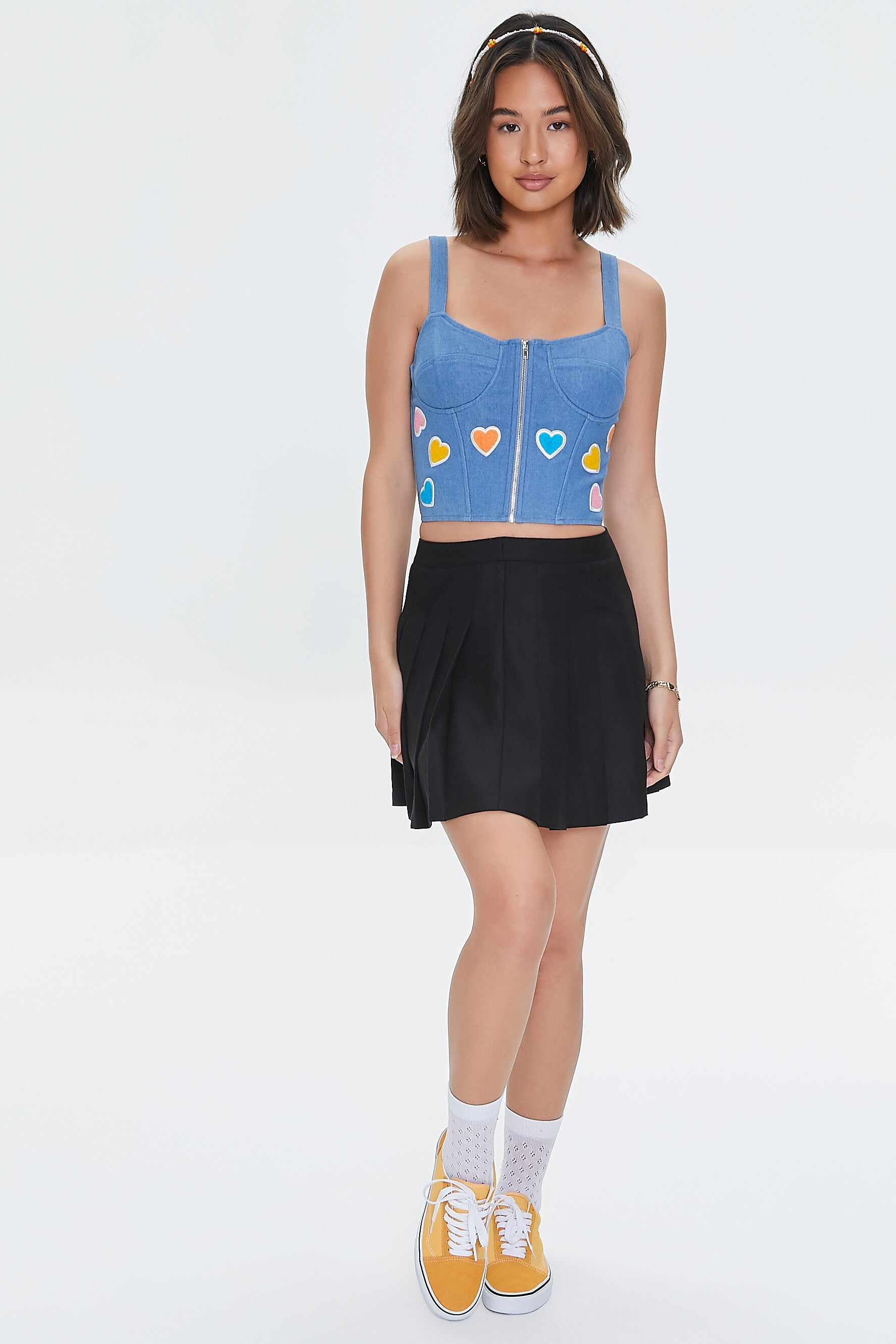 Women Apparel | Heart Graphic Denim Bustier Crop Top Denim Blue Forever21 - WN34952