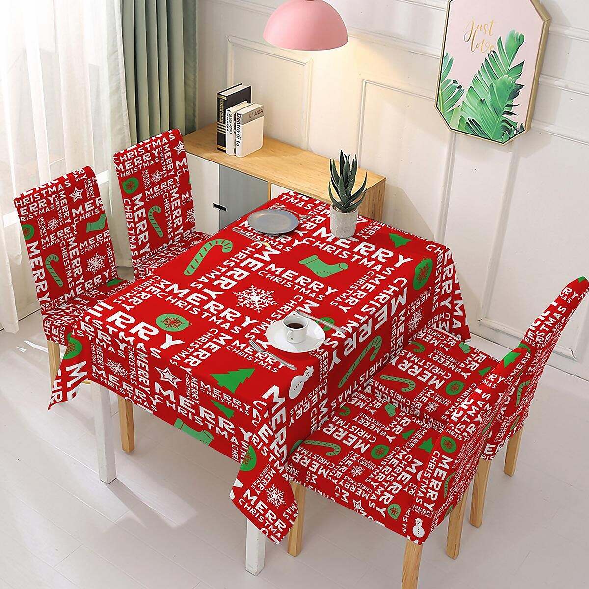 Christmas Printed Tablecloth Elastic One-Piece Chair Cover Holiday Decoration