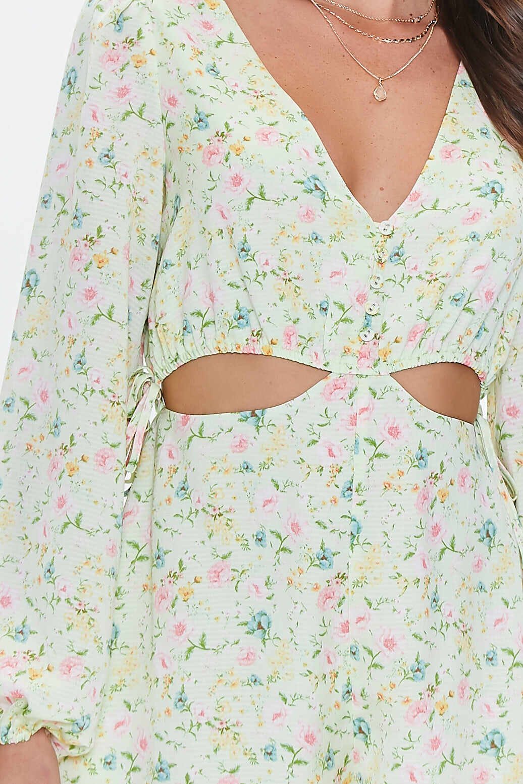 Women Apparel | Floral Print Cutout Romper Green Forever21 - HB38631