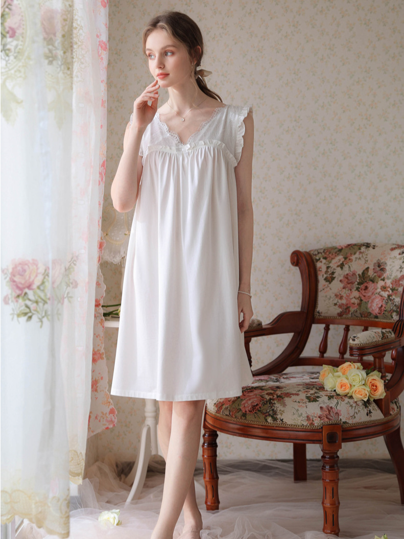 Loose Party V Neck Cotton Nightdress