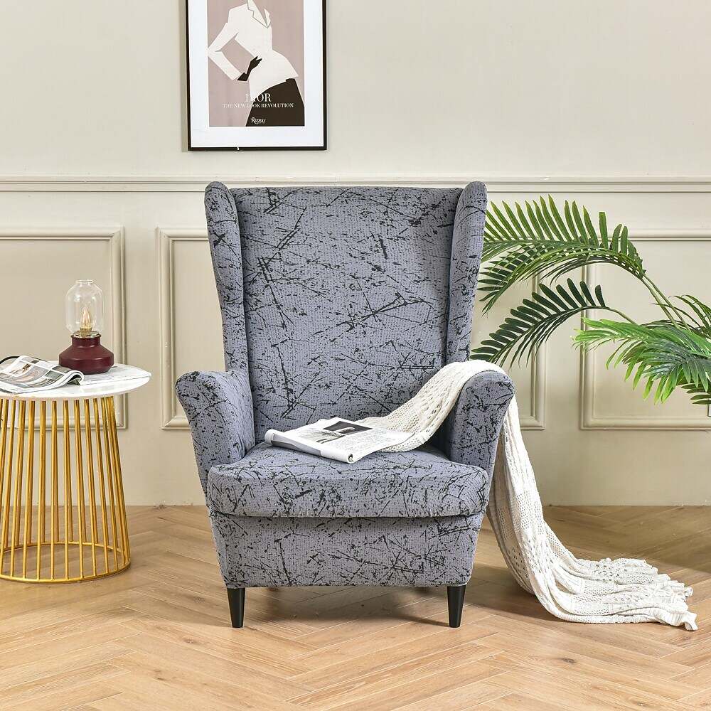 Stretch Wingback Chair Cover IKEA STRANDMON with Seat Cushion Cover