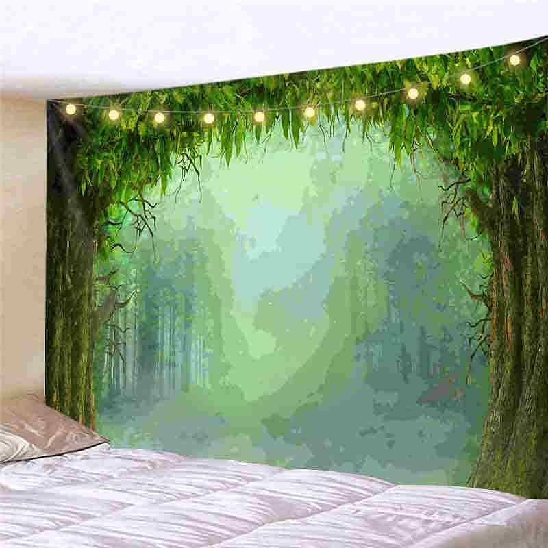 Landscape LED Lights Wall Tapestry Art Decor Forest River Waterfall Print