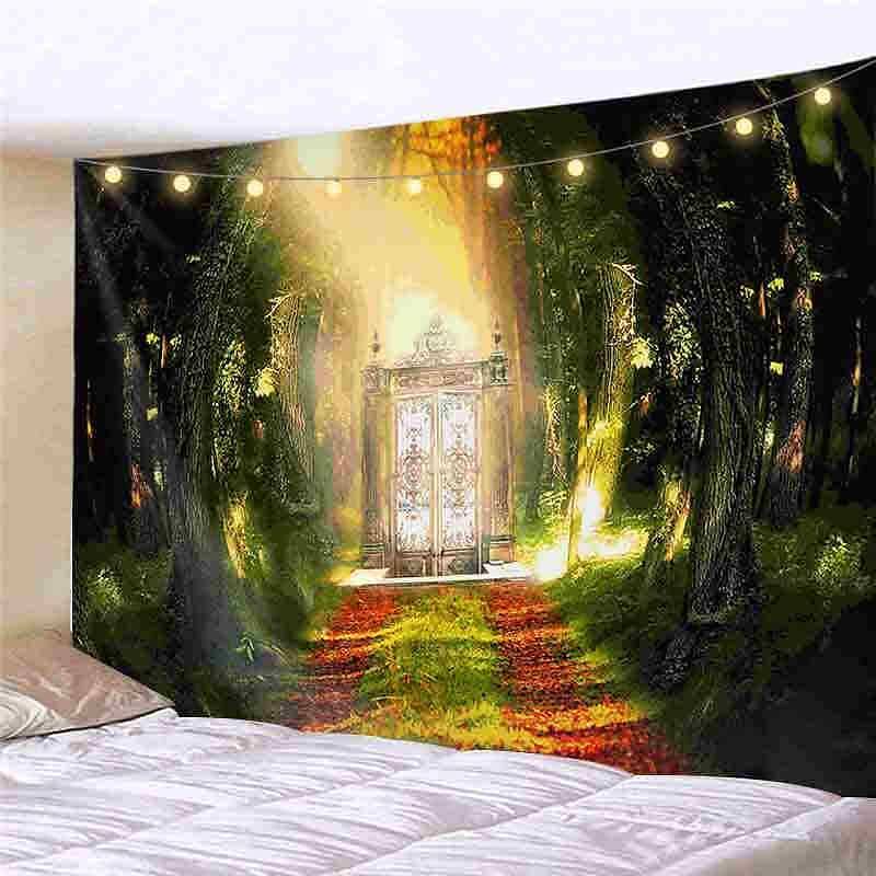 Landscape LED Lights Wall Tapestry Art Decor Forest Waterfall Print