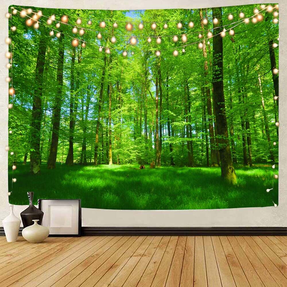 Landscape Tree Wall Tapestry Art Decor Misty Forest Nature Sunshine Through Tree