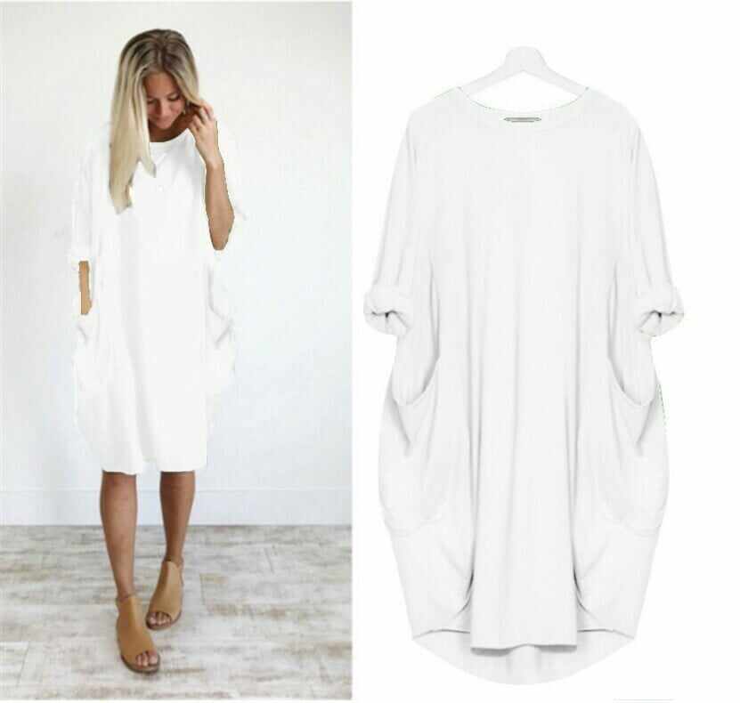 2021 Casual Loose Pocket Long Sleeve Dress