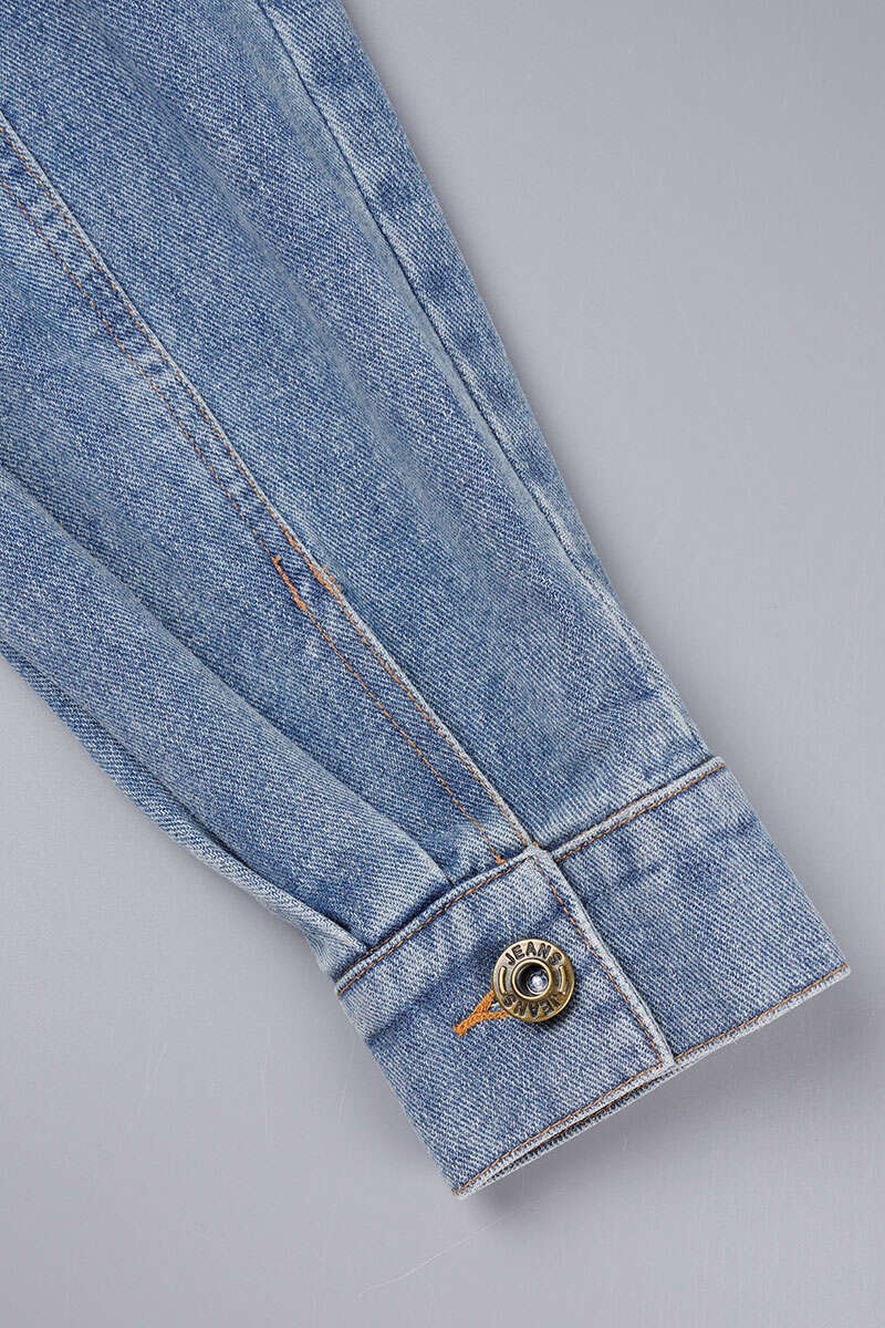 Blue Casual Color Lump Solid Hollowed Out Buttons Metal Accessories Decoration Turndown Collar Long Sleeve Regular Denim Jacket
