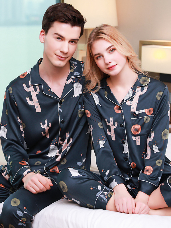 Plaid Regular Sleeve Others Simple Regular Fit Matching Couple Pajama Set