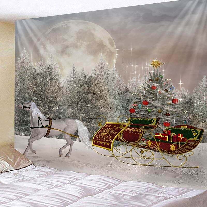 Christmas Carriage Classic Theme Wall Tapestry Art Decor for Winter Home